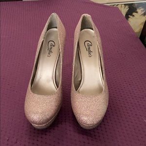 Rose glitter platform high heels